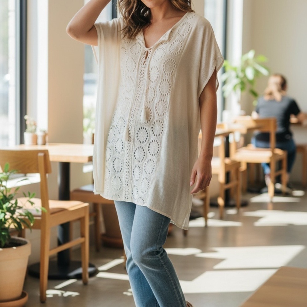 Raviya White Tunic with Lace Accents